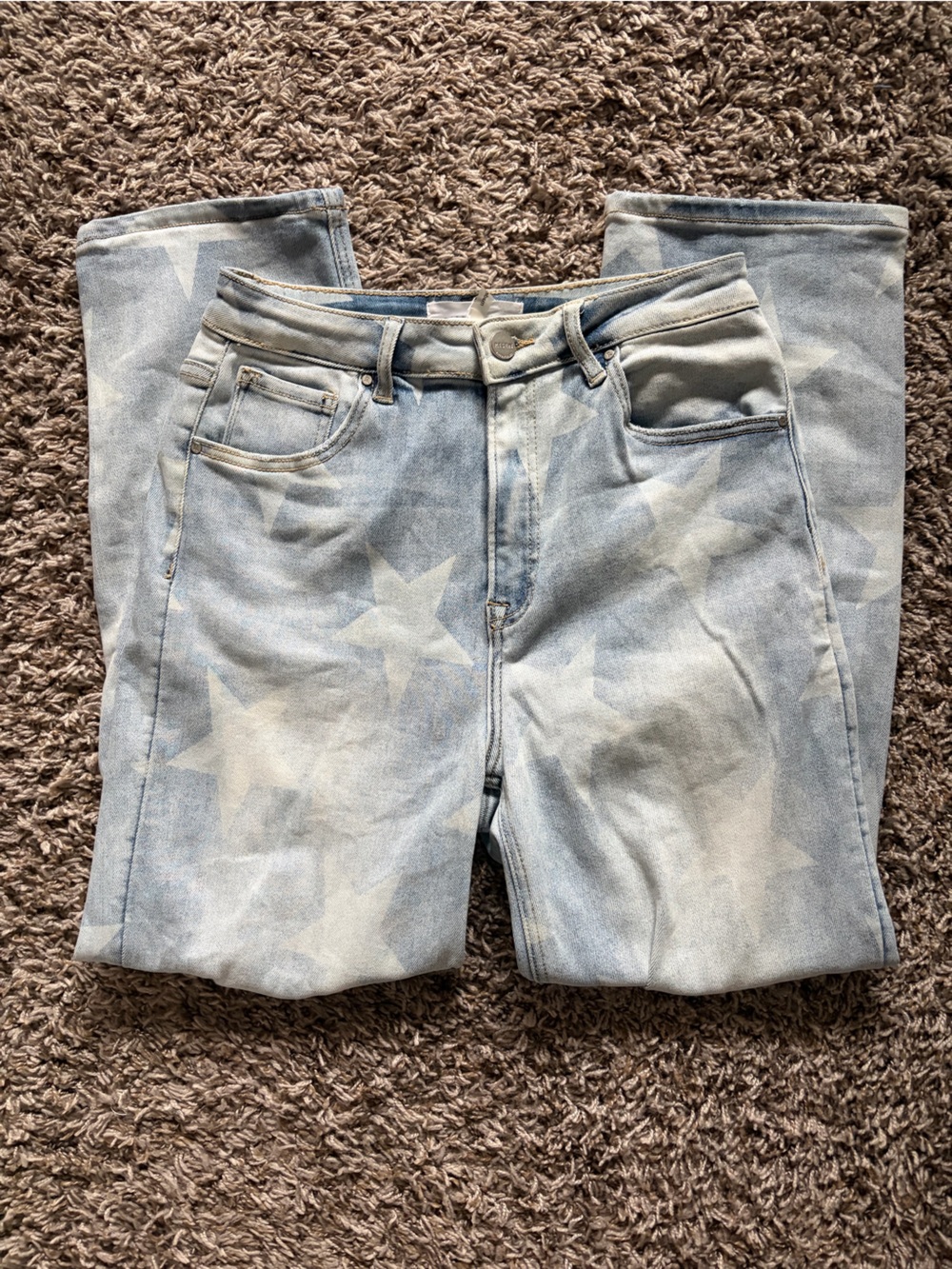 Light Blue Star-Print Straight Leg Jeans